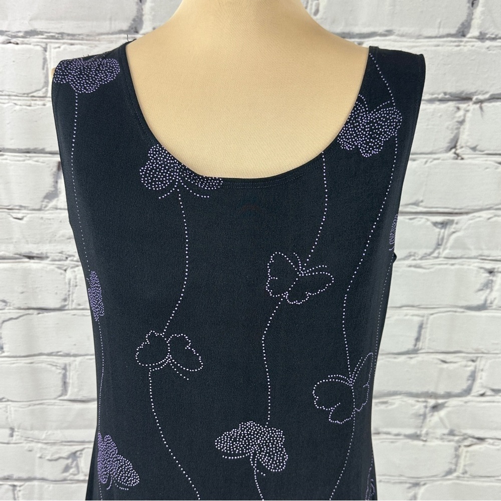Vtg Teddi Y2k Tank Slip Mini Dress Sz 6 Butterfly Black Purple Whimsygoth Fairy - Picture 4 of 8